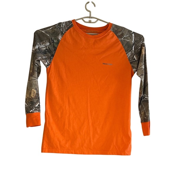 Realtree Other - Real Tree Camo Orange Long Sleeve Raglan Shirt Kids XL 14-16 Hunting Outdoor